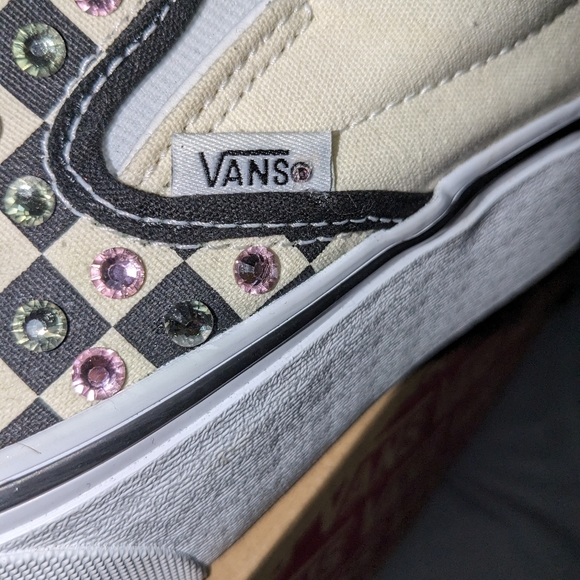 Blinged out DiamondVans classic checked slip on stack form shoes size 5 Women's - Picture 7 of 15